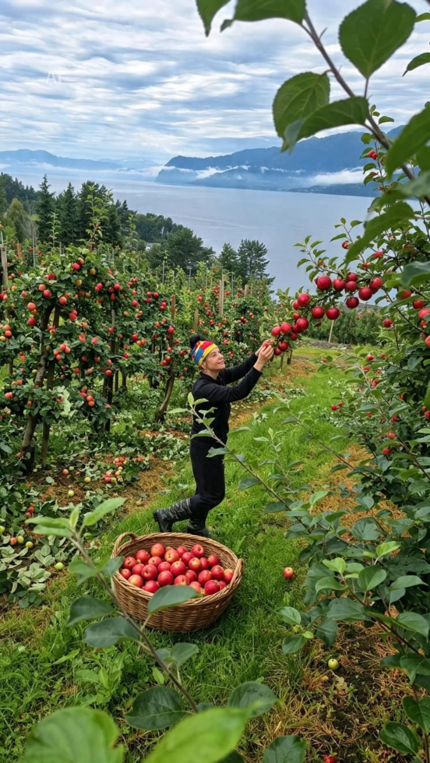 Foto della partecipante nel frutteto